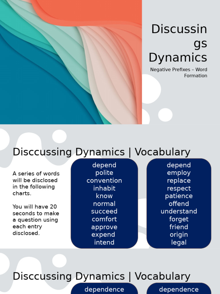 Discussings Dynamics - Negative Prefixes - Vocabulary Build Up | PDF