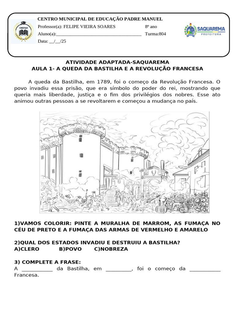 Atividades Adaptadas: Revolução Francesa | PDF