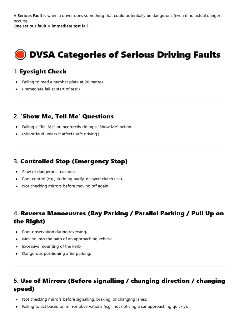 DVSA Driver Serious Faults | PDF | Traffic | Vehicles