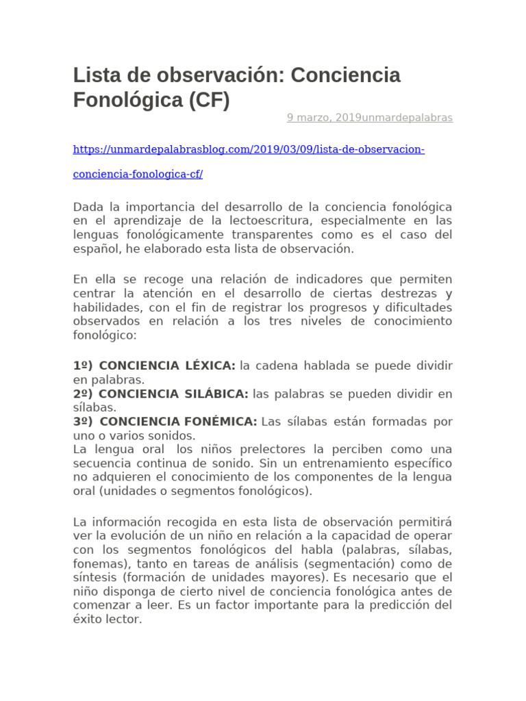 Conciencia Fonologica | PDF