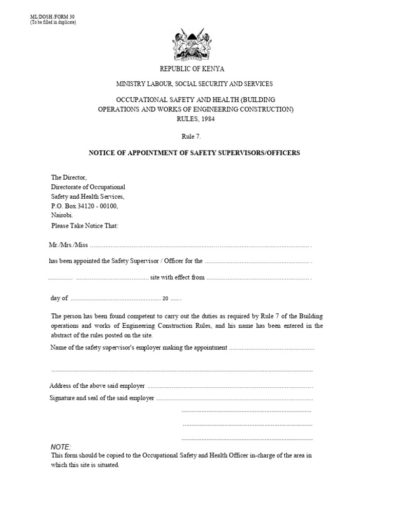 Safety Supervisor Appointment Notice | PDF