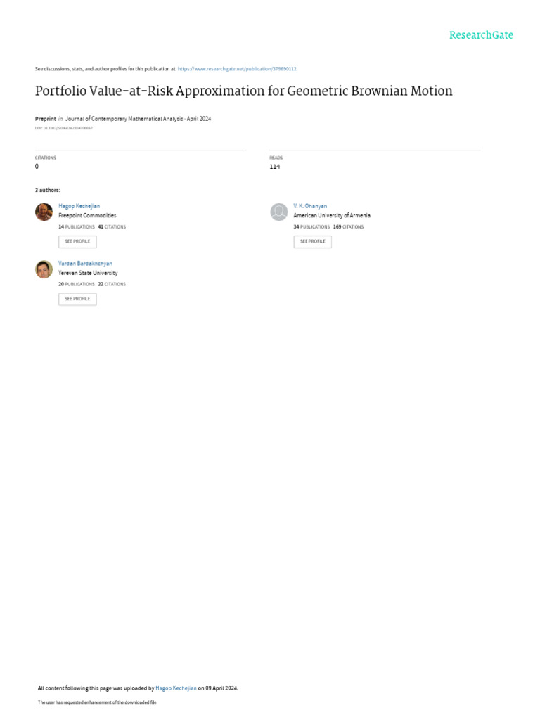 Portfolio Value-at-Risk Approximation For Geometric Brownian Motion ...