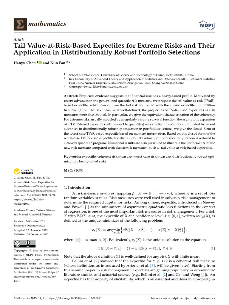 TVaR-Based Expectiles in Risk Management | PDF | Value At Risk | Risk