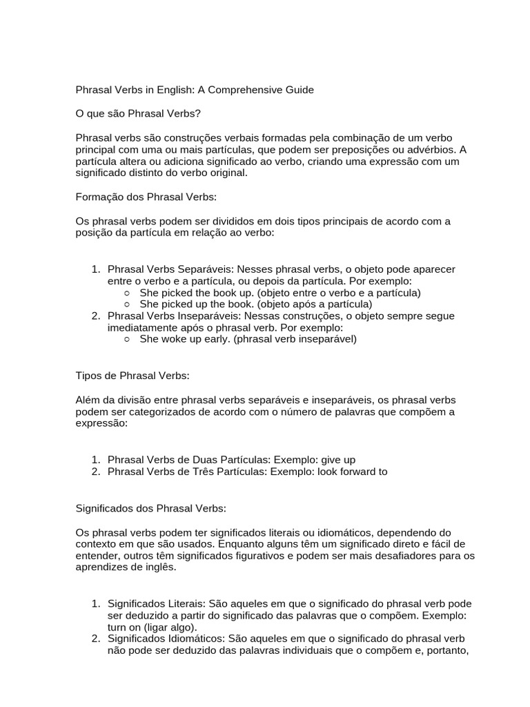 Guia Completo de Phrasal Verbs em Inglês | PDF | Conjugação gramática ...