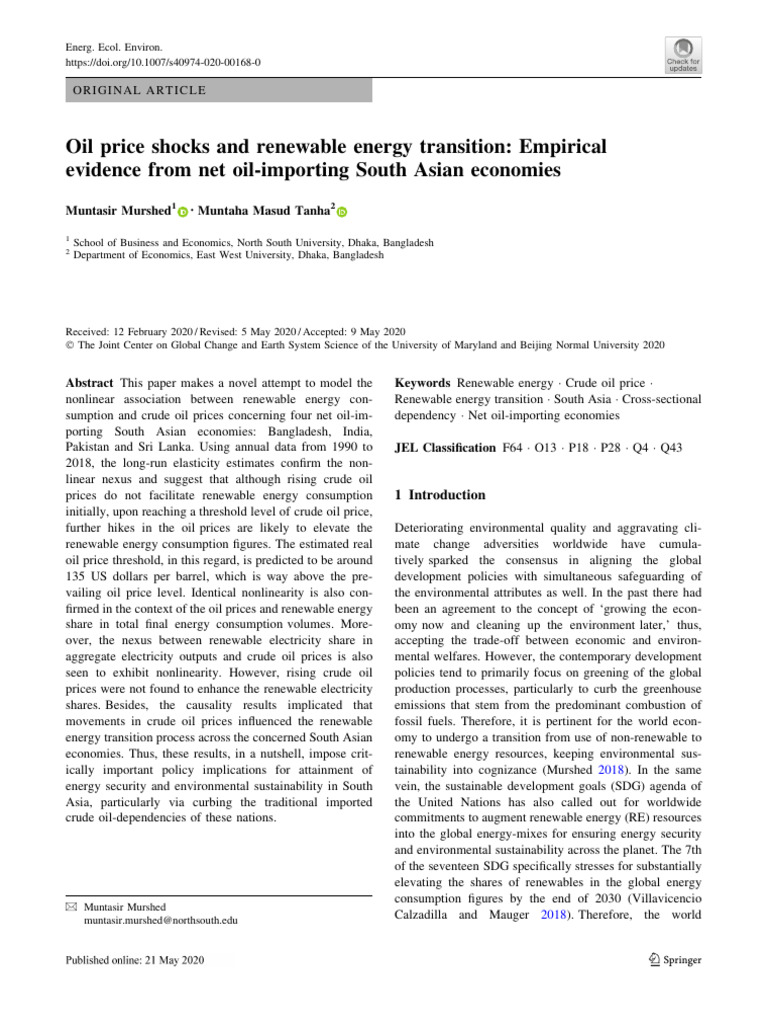 Oil Price Shocks & Renewable Energy in South Asia | PDF | Price Of Oil ...