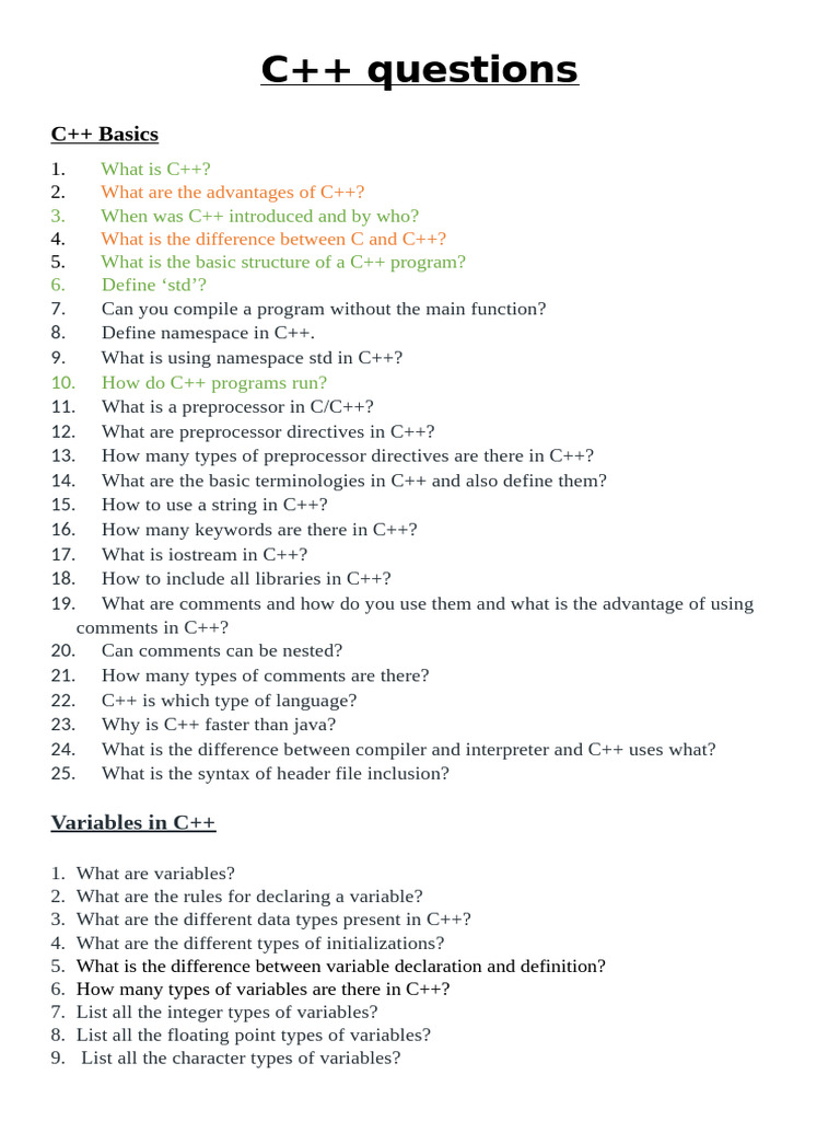 C++ Questions For Active Recall | PDF | C++ | Data Type