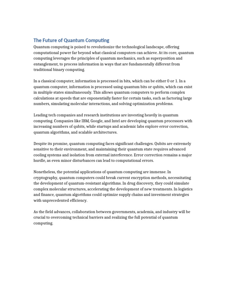 Quantum Computing: Future Innovations and Challenges | PDF