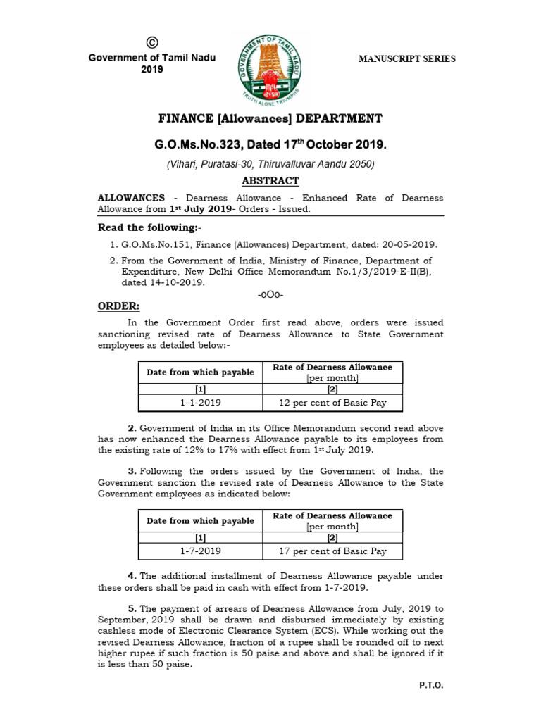 Revised Dearness Allowance Order 2019 | PDF | Government Of India ...