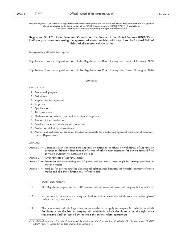 UN/ECE Regulation No 125 Overview | PDF | Angle