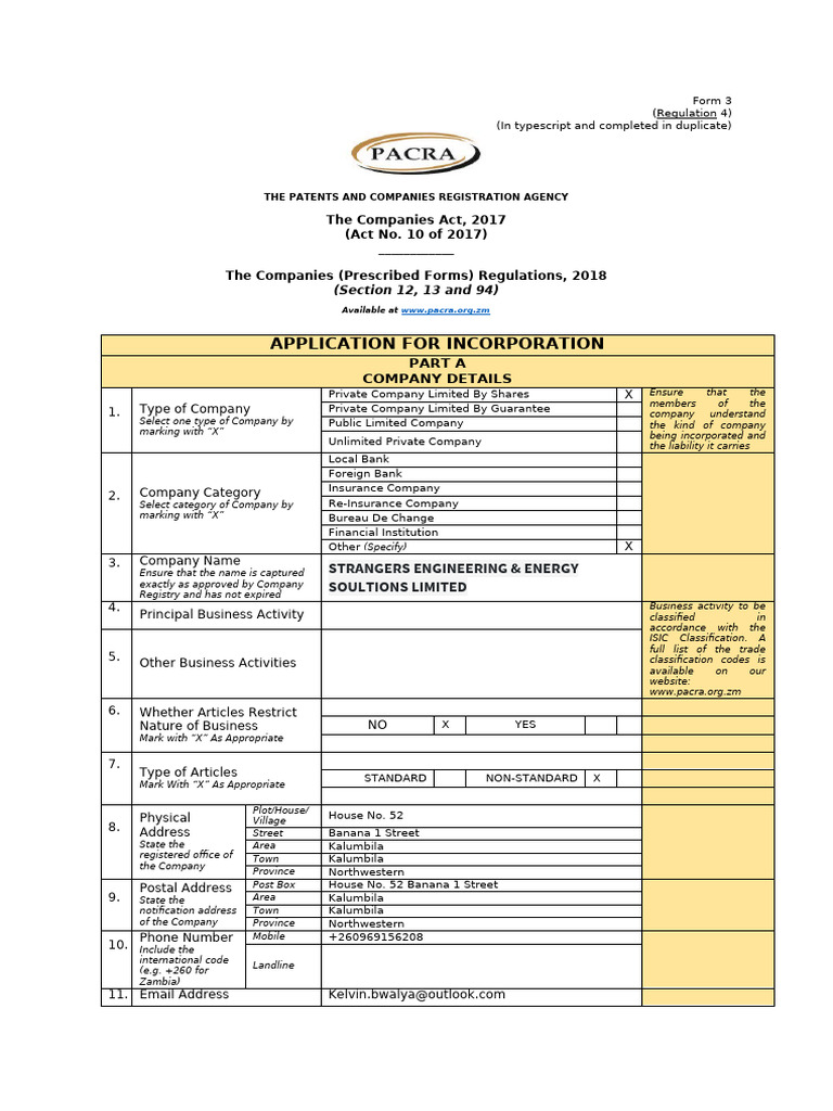 PACRA Form 3 Application Guide | PDF | Companies | Shareholders