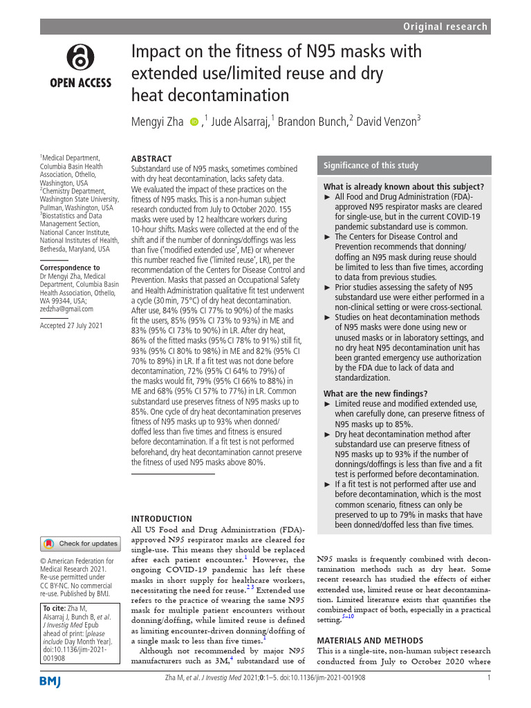 Impact On The Fitness of N95 Masks With Extended U PDF Personal