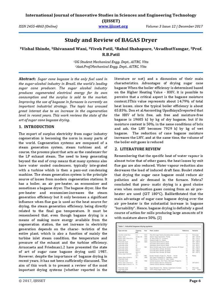 Review of Bagasse Drying Systems | PDF | Cogeneration | Steam
