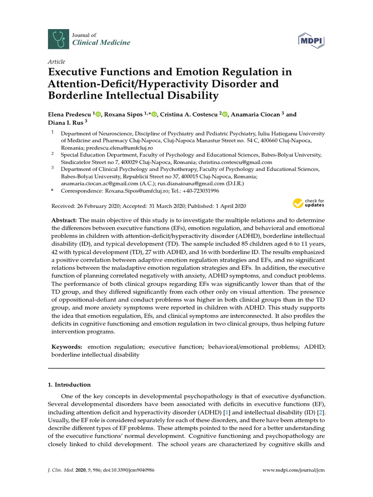 Executive Functions and Emotion Regulation in ADHD | PDF | Attention ...