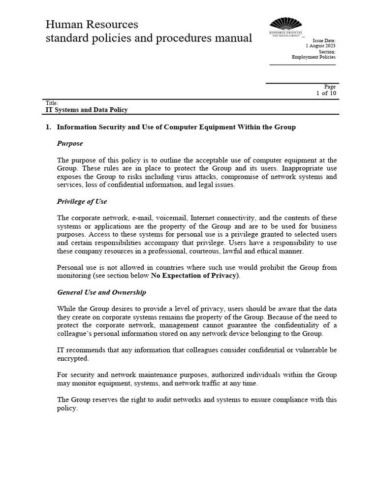 POLICY - IT Systems and Data | PDF | Computer Network | Computer Security