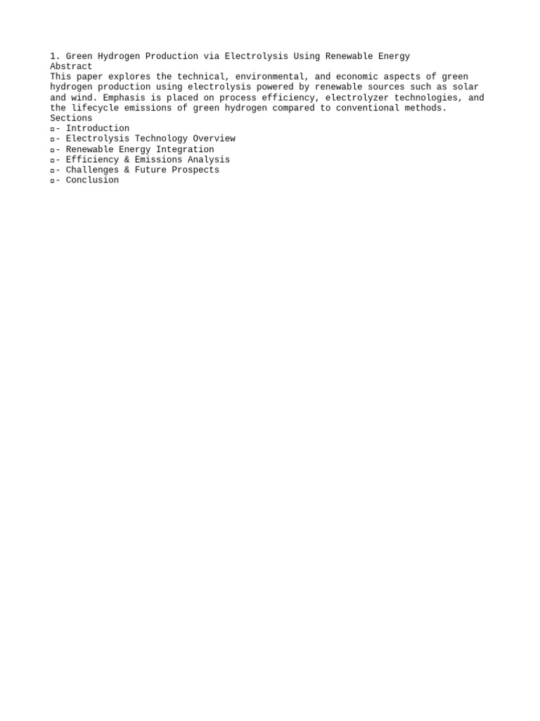 Green Hydrogen Production via Electrolysis | PDF