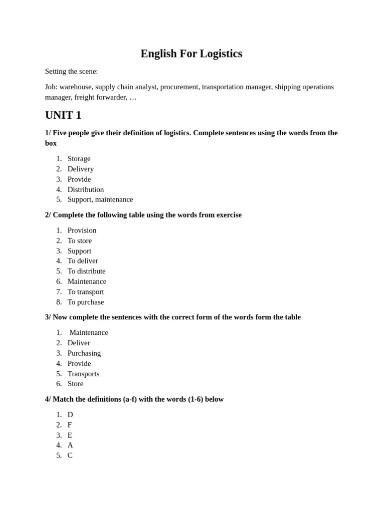 English for Logistics: Vocabulary Guide | PDF