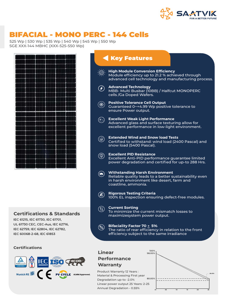 SGE 545 Wp Bifacial Solar Module Specs | PDF | Manufactured Goods ...
