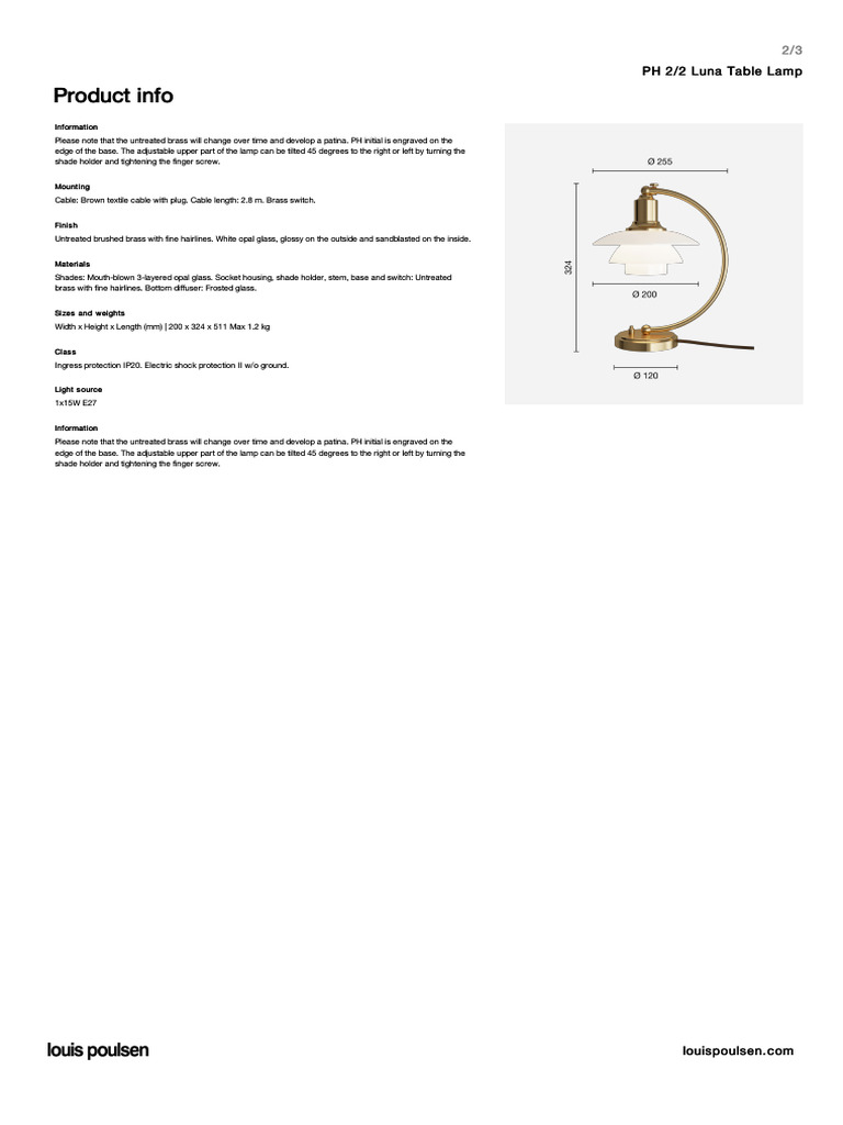 Louis Poulsen Luna Data - Sheet - PH2 - 2LUNA | PDF | Manufactured ...