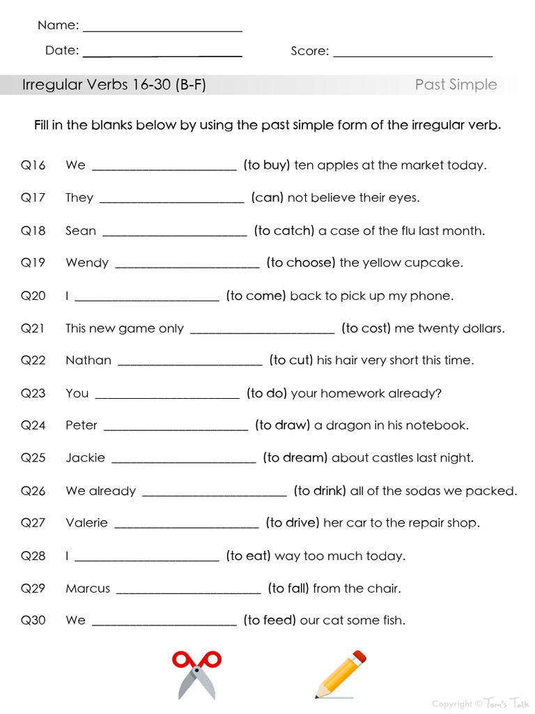 Irregular Verbs Exercise and Answer Key | PDF