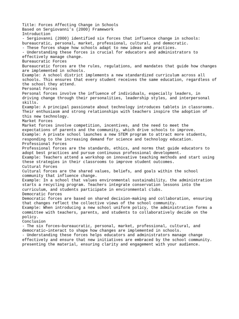 Six Forces Driving School Change | PDF | Teachers | Social Psychology