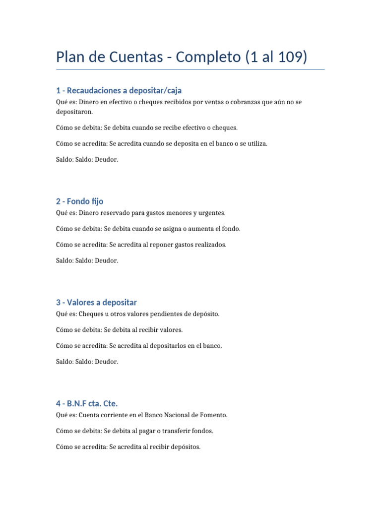 Plan de Cuentas Contables Detallado | PDF | Bancos | Pagos