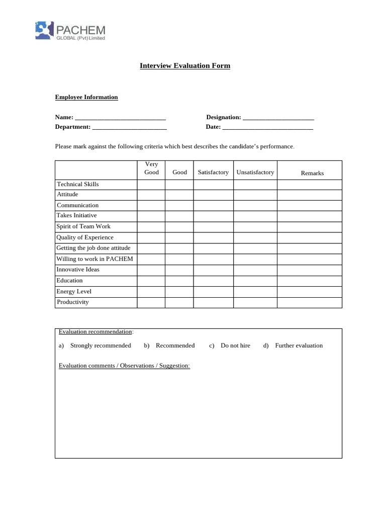 Candidate Interview Evaluation Form | PDF