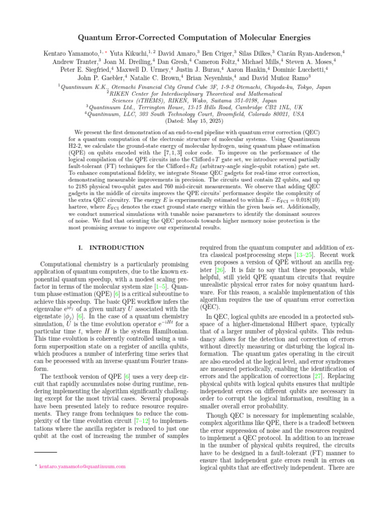 Quantum Error Correction in Molecular Energy Computation | PDF ...
