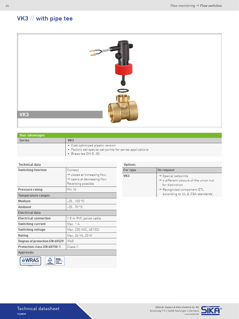 Datasheet Flow Switches VK3 With Pipe Tee | PDF | Pipe (Fluid ...