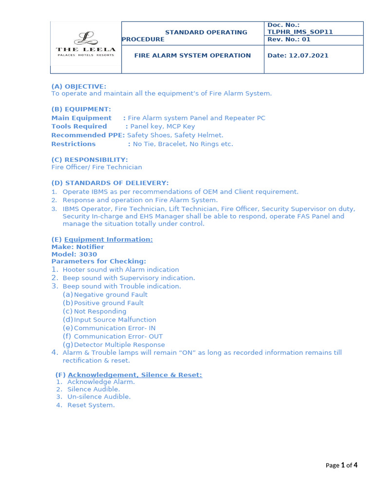 Fire Alarm System SOP Guide | PDF | Safety | Occupational Safety And Health