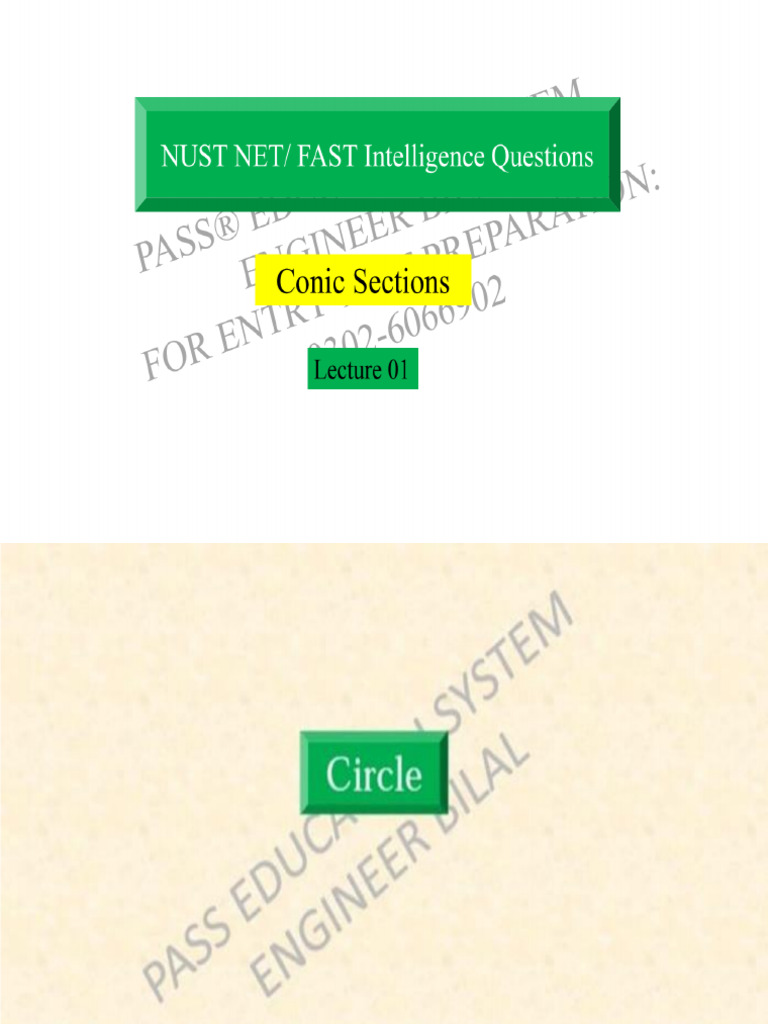 Conic Sections Lecture Notes Part 1 Pdf