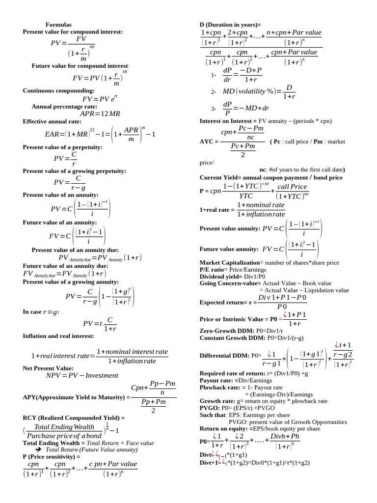 Financial Formulas for Valuation and Analysis | PDF | Present Value ...