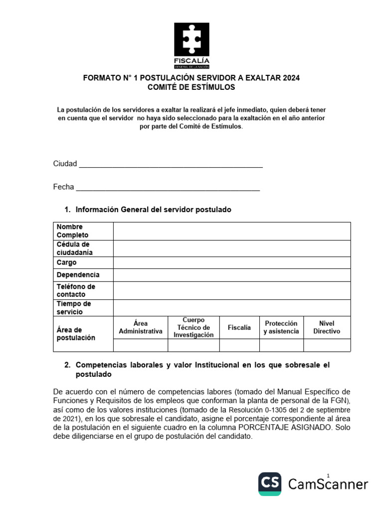 Formato de Postulacion Servidores A Exaltar - 2025 | PDF