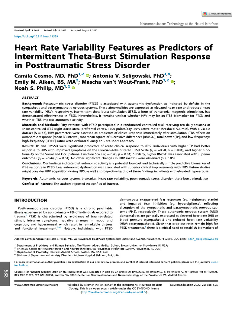 Hear Rate Variability Features As Predictor of Intermittnt Theta | PDF