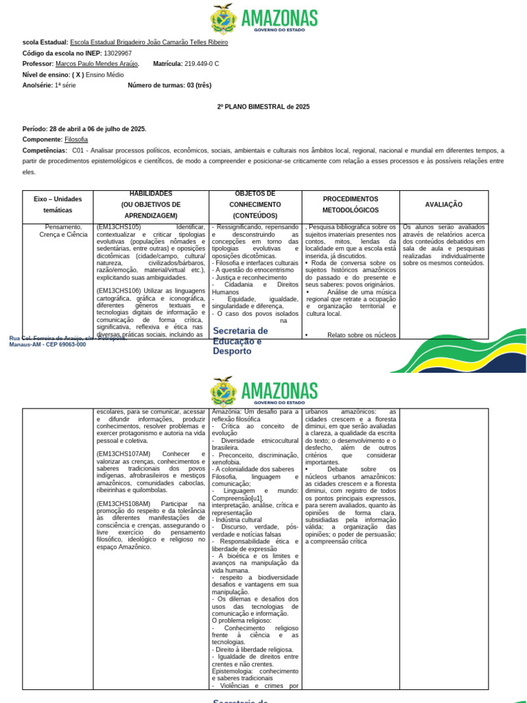 Plano de Aula de Filosofia - 1º Ano | PDF | Comunicação | Conhecimento