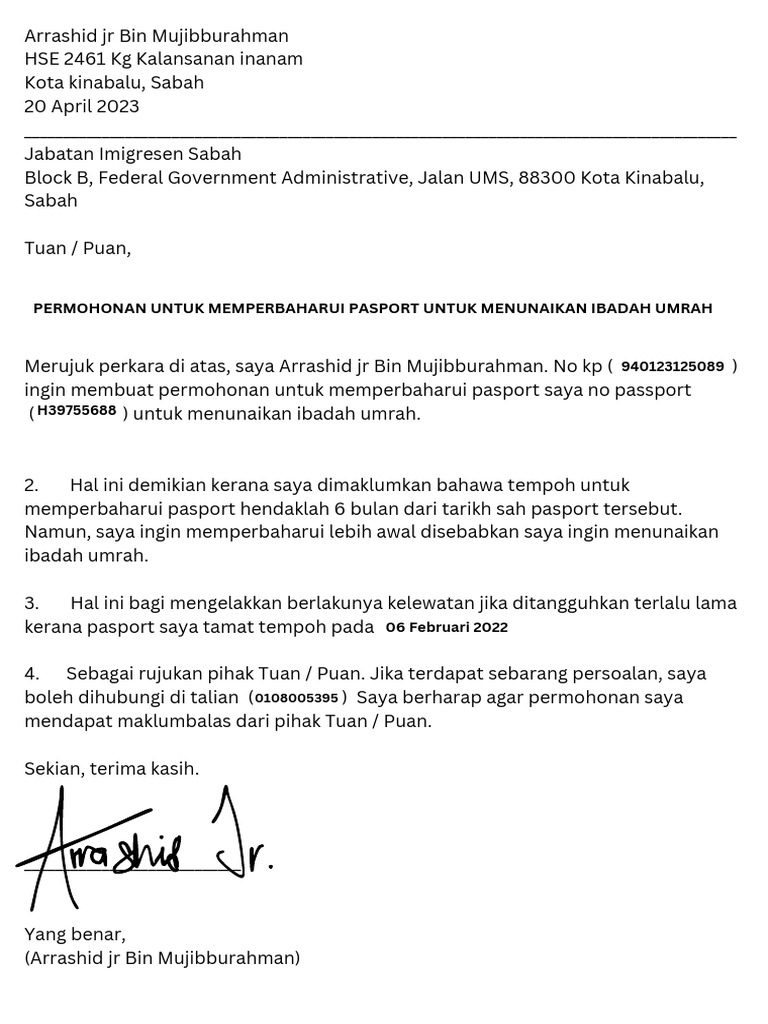 Permohonan Perbaharui Pasport Umrah | PDF