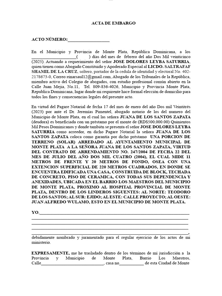 Acta de Embargo Daniel PDF | PDF