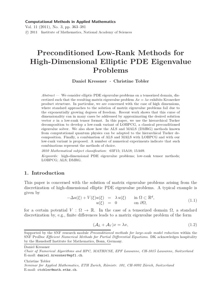 Low-Rank Methods for PDE Eigenvalues | PDF | Eigenvalues And ...