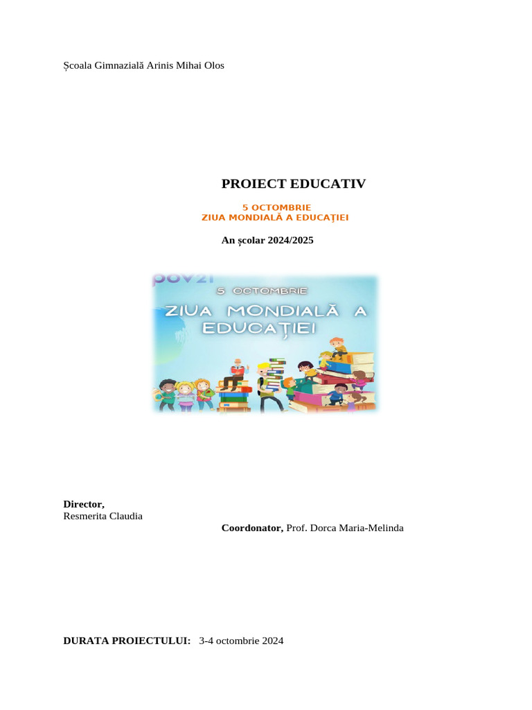 Proiect Educativ Dorca Maria-Melinda | PDF