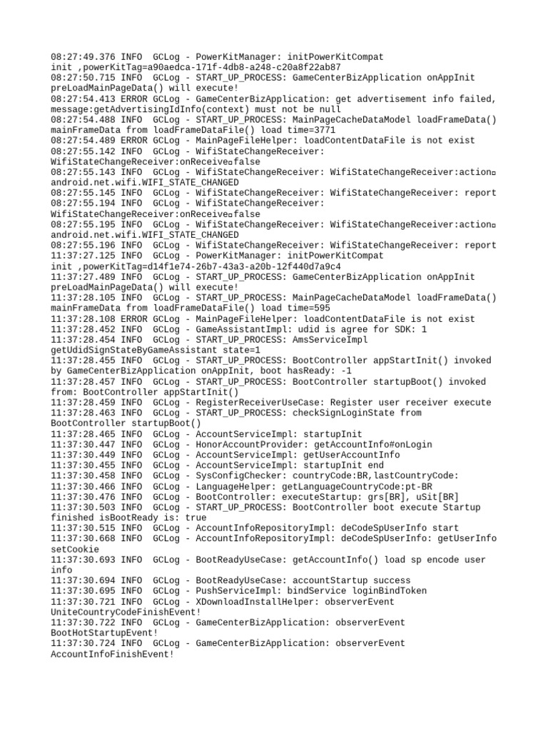 GameCenterBizApplication Startup Logs | PDF | Computing | Computer Science