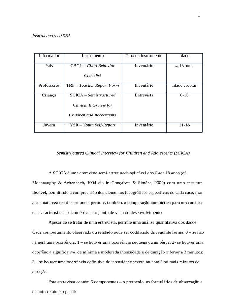 Questionários ASEBA para Crianças | PDF | Família