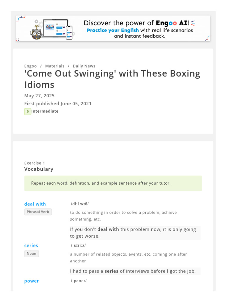 'Come Out Swinging' With These Boxing Idioms - Engoo Daily News | PDF ...