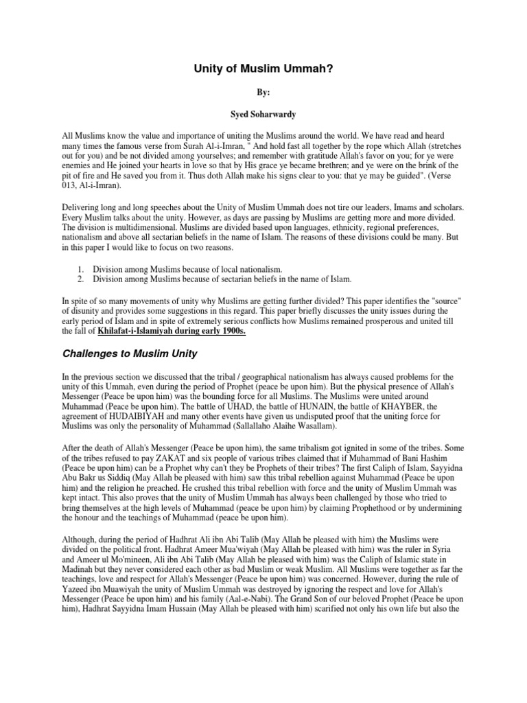 Unity of the Muslim Ummah Explained | PDF | Muhammad | Quran