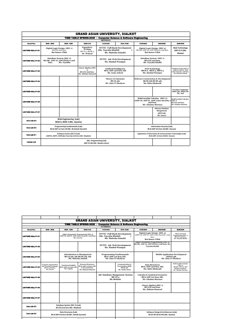 CS&SE Spring - 25 Time Table-9 | PDF | Computer Programming | Computing