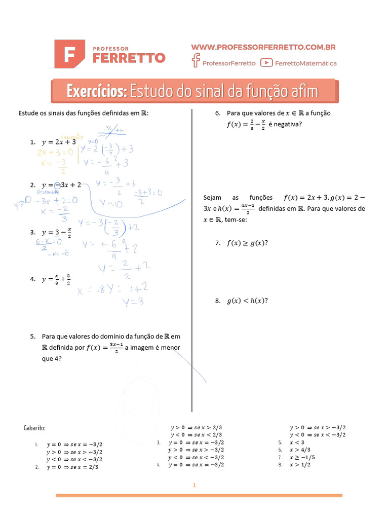 Estudo do Sinal de Funções Afins | PDF