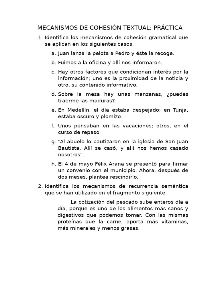 Práctica de Cohesión | PDF