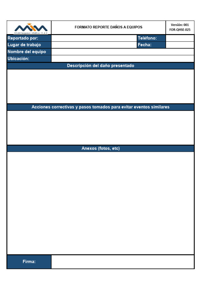 Mim For-Qhse-025 Formato Reporte de Daños A Equipos | PDF