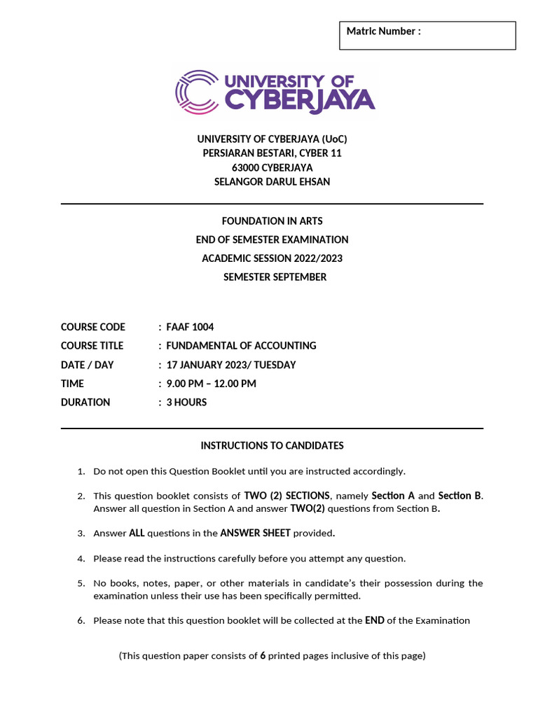 UoC FAAF 1004 Accounting Exam Paper | PDF | Expense | Depreciation