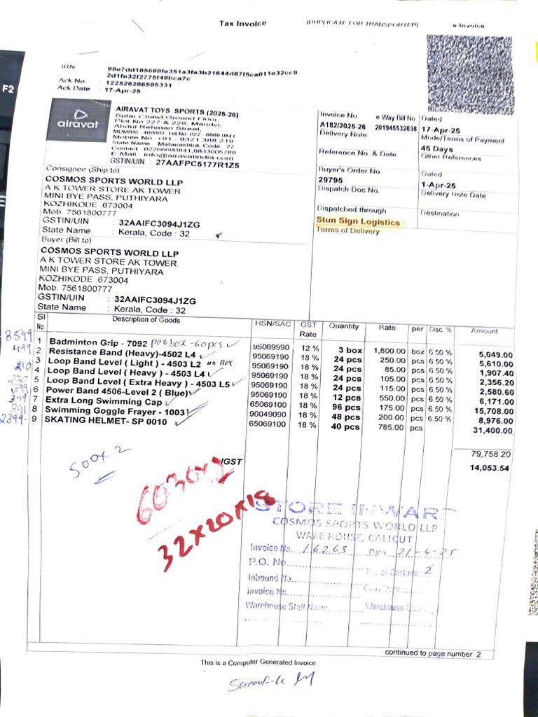Invoice for Cosmos Sports World LLP | PDF | Invoice | Taxes