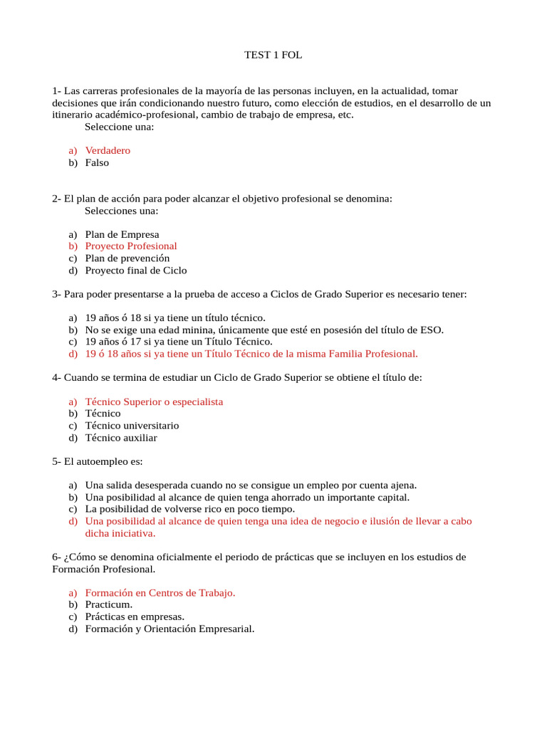 Tests Fol Corregido | PDF | Derecho laboral | Estrés (biología)