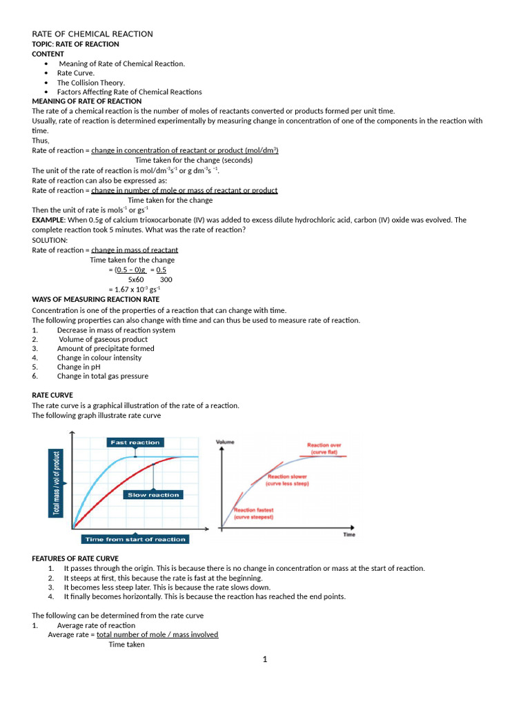 Rate of Chemical Reaction | PDF | Reaction Rate | Chemical Reactions